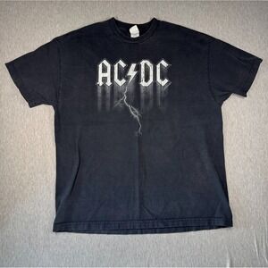 ACDC Lightning Logo T Shirt 2XL Black Faded Rock Band Tee Alstyle